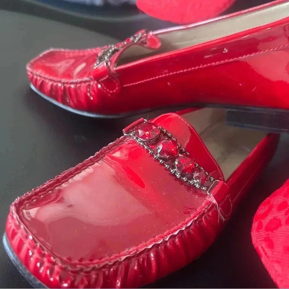 Mr. Seymour Red Patent  Ruby Rhinestone Loafers - Picture 3 of 5
